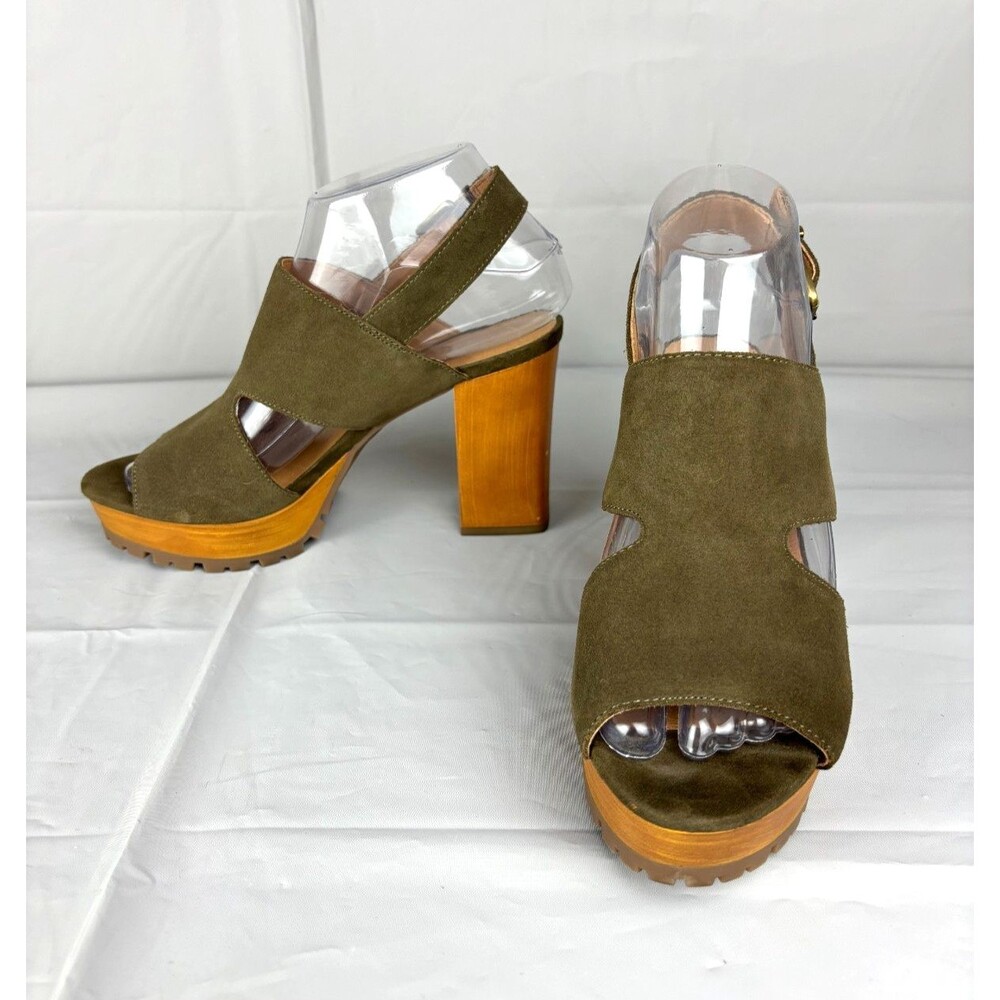 Crown Vintage Janita Platform Suede Leather Sandals Heels Size 6.5 M Moss Green